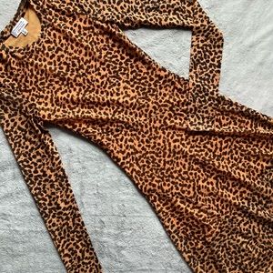 & Other Stories Sheer Mesh Leopard Animal Print Raw Hem Midi Dress Sz 0